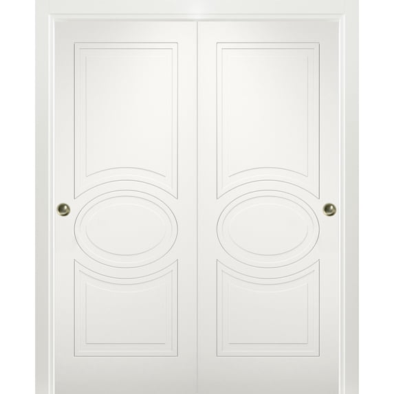 Sliding Closet Bypass Doors 48 x 80 inches / Mela 7001 Matte White / Rails Hardware Set / Wood Solid Bedroom Wardrobe Doors