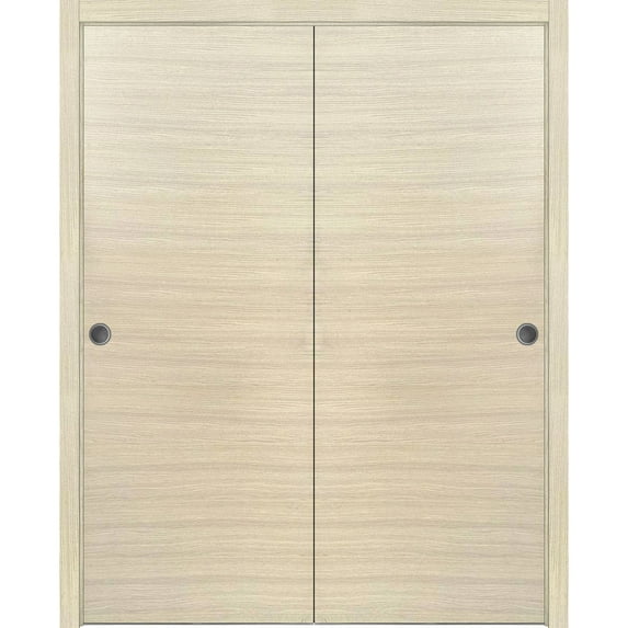 Sliding Closet Bypass Doors 48 x 80 inches | Planum 0010 Natural Veneer | Sturdy Rails Moldings Trims Hardware Set | Wood Solid Bedroom Wardrobe Doors