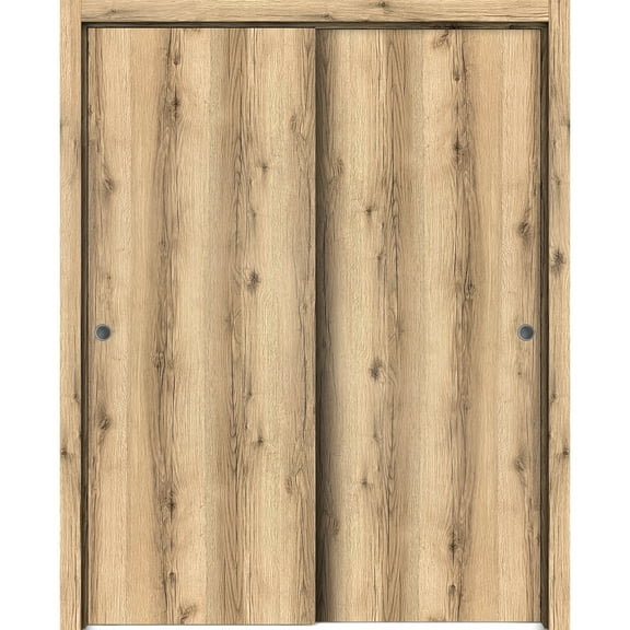 Sliding Closet Bypass Doors 48 x 80 inches | Planum 0010 Oak | Sturdy Rails Moldings Trims Hardware Set | Wood Solid Bedroom Wardrobe Doors