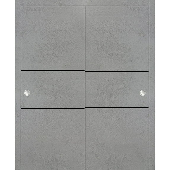 Sliding Closet Bypass Doors 48 x 80 inches | Planum 0014 Concrete with Frosted Glass | Sturdy Rails Moldings Trims Hardware Set | Wood Solid Bedroom Wardrobe Doors