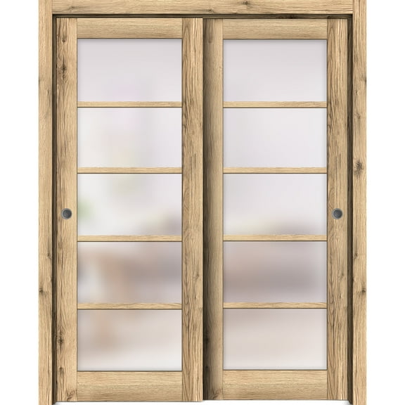 Sliding Closet Bypass Doors 48 x 80 inches | Quadro 4002 Oak | Sturdy Rails Moldings Trims Hardware Set | Wood Solid Bedroom Wardrobe Doors