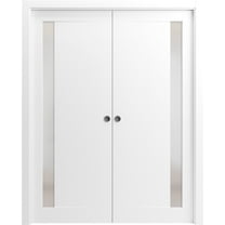 Sliding Closet Bypass Doors 48 x 80 inches | Sete 6933 Matte Black with Frosted Glass | Sturdy Rails Moldings Trims Hardware Set | Wood Solid Bedroom Wardrobe Doors