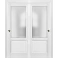 thumbnail image 1 of Sliding Closet Bypass Doors 48 x 84 with hardware | Lucia 22 Matte White with Frosted Opaque Glass | Sturdy Top Mount Rails Moldings Trims Set | Kitchen Lite Wooden Solid Bedroom Wardrobe Doors, 1 of 6