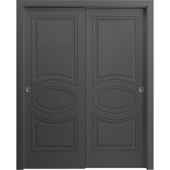 Sliding Closet Bypass Doors 48 x 84 inches / Mela 7001 Painted Black / Rails Hardware Set / Wood Solid Bedroom Wardrobe Doors
