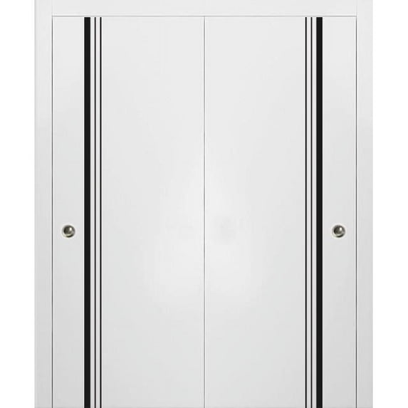 Sliding Closet Bypass Doors 48 x 84 inches | Planum 0011 White Silk with Frosted Glass | Sturdy Rails Moldings Trims Hardware Set | Wood Solid Bedroom Wardrobe Doors