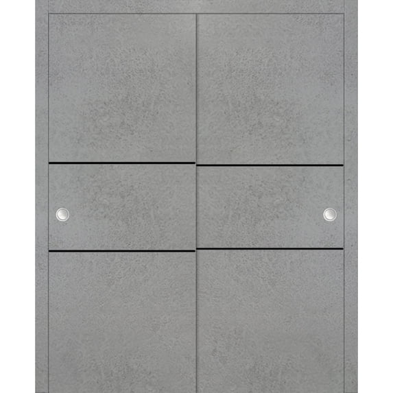 Sliding Closet Bypass Doors 48 x 84 inches | Planum 0014 Concrete with Frosted Glass | Sturdy Rails Moldings Trims Hardware Set | Wood Solid Bedroom Wardrobe Doors