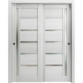 thumbnail image 1 of Sliding Closet Bypass Doors 48 x 84 inches | Quadro 4088 Light Grey Oak with Frosted Glass | Sturdy Rails Moldings Trims Hardware Set | Wood Solid Bedroom Wardrobe Doors, 1 of 4