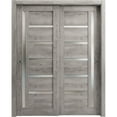thumbnail image 1 of Sliding Closet Bypass Doors 48 x 84 inches | Quadro 4088 Nebraska Grey with Frosted Glass | Sturdy Rails Moldings Trims Hardware Set | Wood Solid Bedroom Wardrobe Doors, 1 of 5