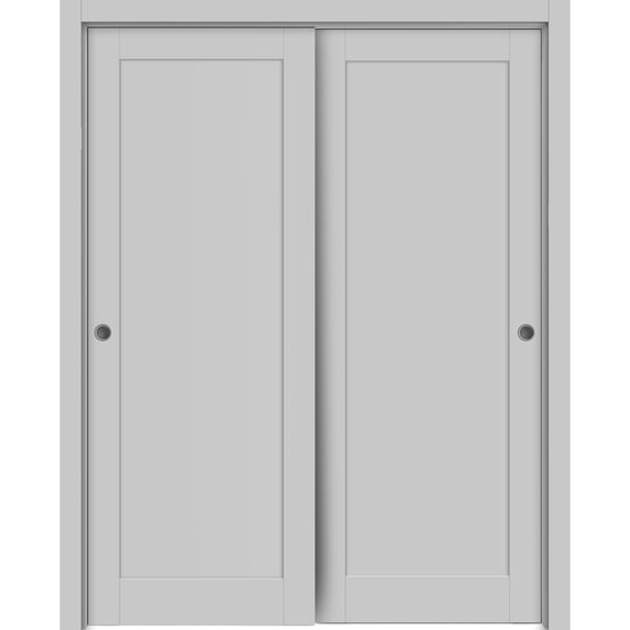 Sliding Closet Bypass Doors 48 x 84 inches | Quadro 4111 Matte Grey | Sturdy Rails Moldings Trims Hardware Set | Wood Solid Bedroom Wardrobe Doors