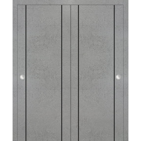 Sliding Closet Bypass Doors 48 x 96 inches | Planum 0016 Concrete with Frosted Glass | Sturdy Rails Moldings Trims Hardware Set | Wood Solid Bedroom Wardrobe Doors