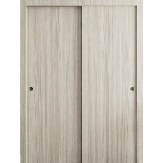 Sliding Closet Bypass Doors 56 x 80 in - LUNO 1003 Oak - Rails Hardware Set - Wood Solid Bedroom Wardrobe Doors