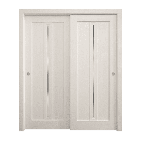 Sliding Closet Bypass Doors 56 x 80 inches | Ego 5014 Painted White Oak | Rails Hardware Set | Wood Solid Bedroom Wardrobe Doors