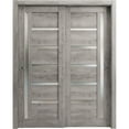 thumbnail image 1 of Sliding Closet Bypass Doors 56 x 80 inches | Quadro 4088 Nebraska Grey with Frosted Glass | Sturdy Rails Moldings Trims Hardware Set | Wood Solid Bedroom Wardrobe Doors, 1 of 5