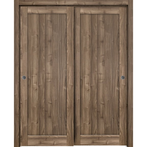 Sliding Closet Bypass Doors 56 x 80 inches | Quadro 4111 Walnut | Sturdy Rails Moldings Trims Hardware Set | Wood Solid Bedroom Wardrobe Doors