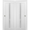 thumbnail image 1 of Sliding Closet Bypass Doors 56 x 84 with hardware | Quadro 4112 White Silk with Frosted Opaque Glass | Sturdy Top Mount Rails Moldings Trims Set | Kitchen Lite Wooden Solid Bedroom Wardrobe Doors, 1 of 6