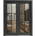 thumbnail image 1 of Sliding Closet Bypass Doors 56 x 84 inches | Lucia 2366 Matte Black Clear Glass | Sturdy Rails Moldings Trims Hardware Set | Wood Solid Bedroom Wardrobe Doors, 1 of 6