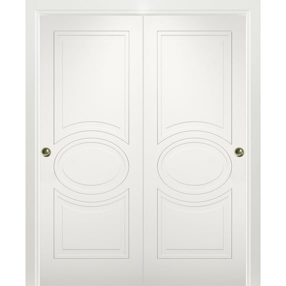 Sliding Closet Bypass Doors 56 x 84 inches / Mela 7001 Matte White / Rails Hardware Set / Wood Solid Bedroom Wardrobe Doors