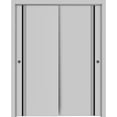 thumbnail image 1 of Sliding Closet Bypass Doors 56 x 84 inches | Planum 0011 Grey Matte with Frosted Glass | Sturdy Rails Moldings Trims Hardware Set | Wood Solid Bedroom Wardrobe Doors, 1 of 6