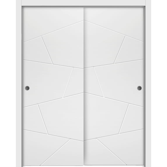 Sliding Closet Bypass Doors 56 x 84 inches | Planum 0990 Painted White | Sturdy Rails Moldings Trims Hardware Set | Wood Solid Bedroom Wardrobe Doors