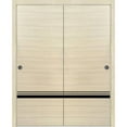 thumbnail image 1 of Sliding Closet Bypass Doors 56 x 96 inches | Planum 0012 Natural Veneer with Frosted Glass | Sturdy Rails Moldings Trims Hardware Set | Wood Solid Bedroom Wardrobe Doors, 1 of 5