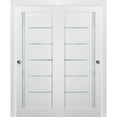 thumbnail image 1 of Sliding Closet Bypass Doors 60 x 80 with hardware | Quadro 4088 White Silk with Frosted Opaque Glass | Sturdy Top Mount Rails Moldings Trims Set | Kitchen Lite Wooden Solid Bedroom Wardrobe Doors, 1 of 6
