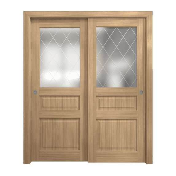 Sliding Closet Bypass Doors 60 x 80 inches | Ego 5011 Natural Oak | Rails Hardware Set | Wood Solid Bedroom Wardrobe Doors