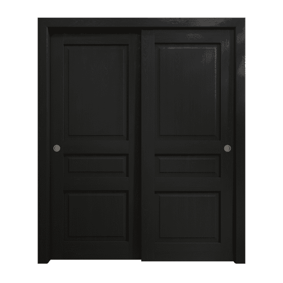 Sliding Closet Bypass Doors 60 x 80 inches | Ego 5012 Painted Black Oak | Rails Hardware Set | Wood Solid Bedroom Wardrobe Doors