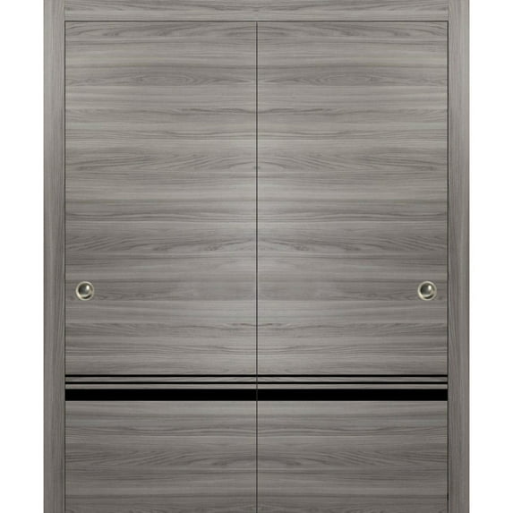 Sliding Closet Bypass Doors 60 x 80 inches | Planum 0012 Grey Matte with Frosted Glass | Sturdy Rails Moldings Trims Hardware Set | Wood Solid Bedroom Wardrobe Doors