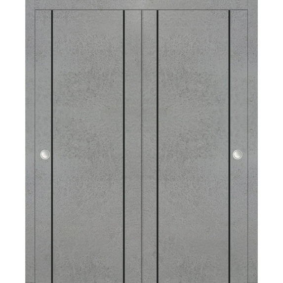 Sliding Closet Bypass Doors 60 x 80 inches | Planum 0016 Concrete with Frosted Glass | Sturdy Rails Moldings Trims Hardware Set | Wood Solid Bedroom Wardrobe Doors