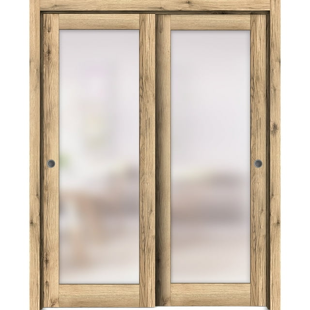 Sliding Closet Bypass Doors 60 x 80 inches | Planum 2102 Oak | Sturdy Rails Moldings Trims Hardware Set | Wood Solid Bedroom Wardrobe Doors