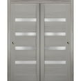 thumbnail image 1 of Sliding Closet Bypass Doors 60 x 80 inches | Quadro 4113 Grey Ash with Frosted Glass | Sturdy Rails Moldings Trims Hardware Set | Wood Solid Bedroom Wardrobe Doors, 1 of 6