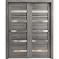 thumbnail image 1 of Sliding Closet Bypass Doors 60 x 80 inches | Quadro 4445 Nebraska Grey with Frosted Glass | Sturdy Rails Moldings Trims Hardware Set | Wood Solid Bedroom Wardrobe Doors, 1 of 6