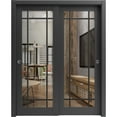 thumbnail image 1 of Sliding Closet Bypass Doors 60 x 84 inches | Lucia 2266 Matte Black Clear Glass | Sturdy Rails Moldings Trims Hardware Set | Wood Solid Bedroom Wardrobe Doors, 1 of 6