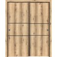 thumbnail image 1 of Sliding Closet Bypass Doors 60 x 84 inches | Planum 0014 Oak with Frosted Glass | Sturdy Rails Moldings Trims Hardware Set | Wood Solid Bedroom Wardrobe Doors, 1 of 6