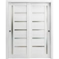 thumbnail image 1 of Sliding Closet Bypass Doors 60 x 84 inches | Quadro 4088 Nordic White with Frosted Glass | Sturdy Rails Moldings Trims Hardware Set | Wood Solid Bedroom Wardrobe Doors, 1 of 5
