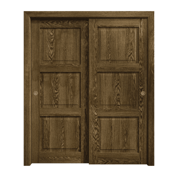 Sliding Closet Bypass Doors 60 x 96 inches | Ego 5010 Marble Oak | Rails Hardware Set | Wood Solid Bedroom Wardrobe Doors