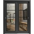 thumbnail image 1 of Sliding Closet Bypass Doors 60 x 96 inches | Lucia 2466 Matte Black Clear Glass | Sturdy Rails Moldings Trims Hardware Set | Wood Solid Bedroom Wardrobe Doors, 1 of 6