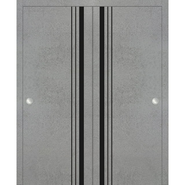Sliding Closet Bypass Doors 60 x 96 inches | Planum 0011 Concrete with Frosted Glass | Sturdy Rails Moldings Trims Hardware Set | Wood Solid Bedroom Wardrobe Doors