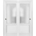 thumbnail image 1 of Sliding Closet Bypass Doors 64 x 80 with hardware | Lucia 22 Matte White with Frosted Opaque Glass | Sturdy Top Mount Rails Moldings Trims Set | Kitchen Lite Wooden Solid Bedroom Wardrobe Doors, 1 of 6