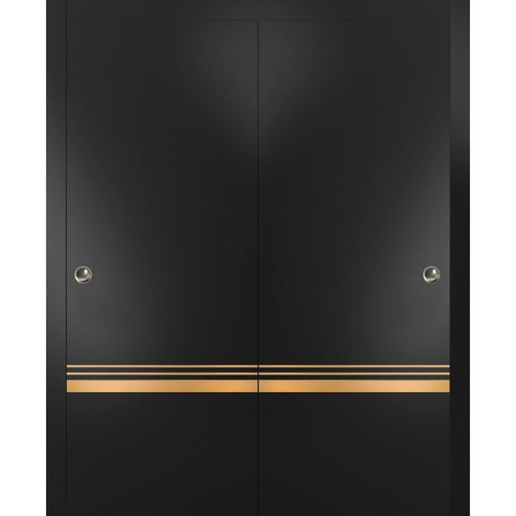 Sliding Closet Bypass Doors 64 x 80 inches | Planum 2010 Matte Black with Frosted Glass | Sturdy Rails Moldings Trims Hardware Set | Wood Solid Bedroom Wardrobe Doors