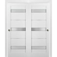 thumbnail image 1 of Sliding Closet Bypass Doors 64 x 84 with hardware | Quadro 4055 White Silk with Frosted Opaque Glass | Sturdy Top Mount Rails Moldings Trims Set | Kitchen Lite Wooden Solid Bedroom Wardrobe Doors, 1 of 6
