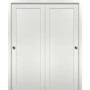 SARTODOORS Sliding Closet Bypass Doors 64 x 84 with hardware | Quadro 4111 White Ash | Sturdy Top Mount Rails Moldings Trims Hardware Set | Modern MDF Solid Bedroom Wardrobe Doors