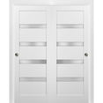 thumbnail image 1 of Sliding Closet Bypass Doors 64 x 84 with hardware | Quadro 4113 White Silk with Frosted Opaque Glass | Sturdy Top Mount Rails Moldings Trims Set | Kitchen Lite Wooden Solid Bedroom Wardrobe Doors, 1 of 6