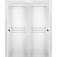 thumbnail image 1 of Sliding Closet Bypass Doors 64 x 84 inches / Mela 7444 White Silk / Rails Hardware Set / Wood Solid Bedroom Wardrobe Doors, 1 of 4