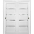 thumbnail image 1 of Sliding Closet Bypass Doors 64 x 96 with hardware | Quadro 4113 White Silk with Frosted Opaque Glass | Sturdy Top Mount Rails Moldings Trims Set | Kitchen Lite Wooden Solid Bedroom Wardrobe Doors, 1 of 6