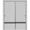 thumbnail image 1 of Sliding Closet Bypass Doors 64 x 96 inches | Planum 0012 Grey Matte with Frosted Glass | Sturdy Rails Moldings Trims Hardware Set | Wood Solid Bedroom Wardrobe Doors, 1 of 6