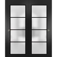 thumbnail image 1 of Sliding Closet Bypass Doors 64 x 96 inches | Planum 2132 Matte Black Frosted Glass | Sturdy Rails Moldings Trims Hardware Set | Wood Solid Bedroom Wardrobe Doors, 1 of 6