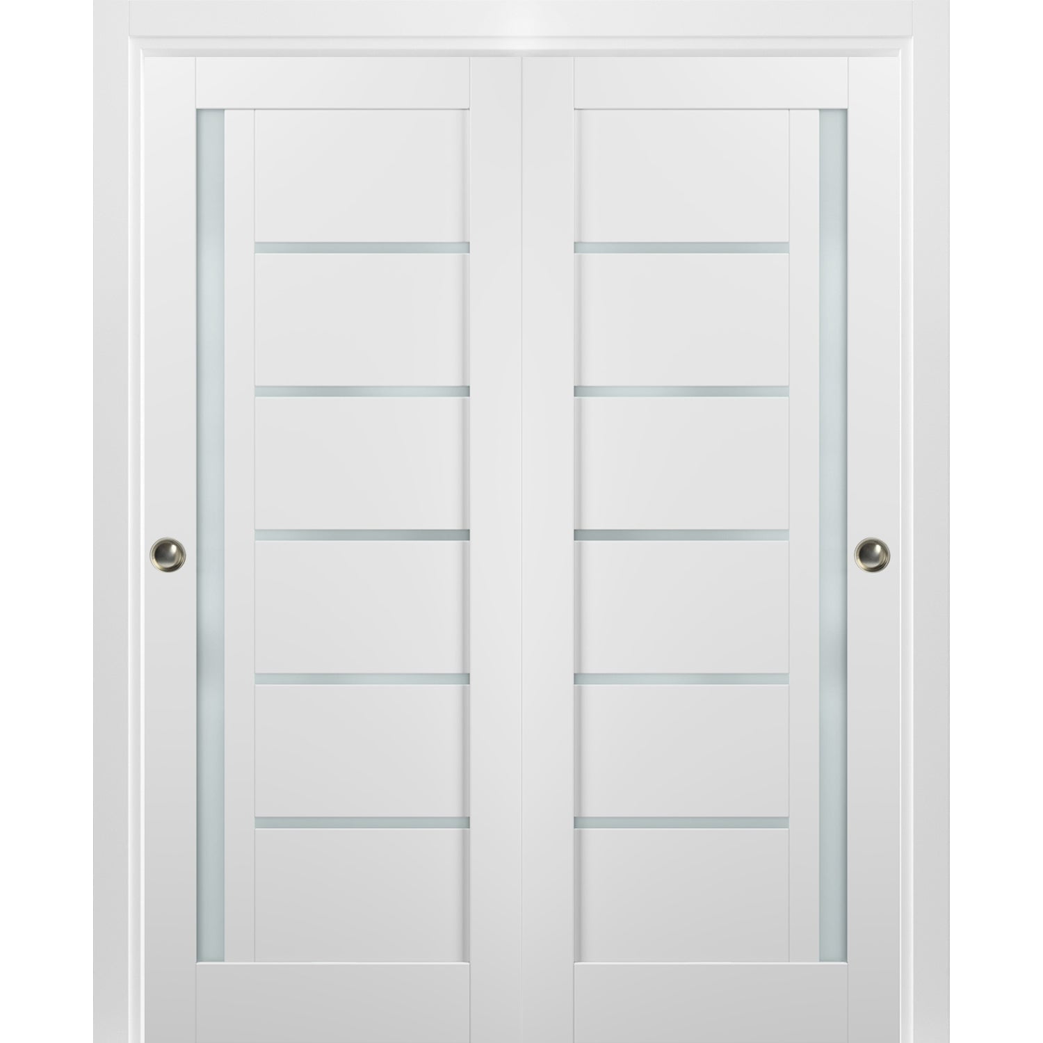 Quadro 4088 White Silk Bypass Doors with Frosted Glass Panels