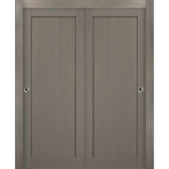 Sliding Closet Bypass Doors 72 x 80 with hardware | Quadro 4111 Grey Ash | Sturdy Top Mount Rails Moldings Trims Set | Kitchen Wooden Solid Bedroom Wardrobe Doors