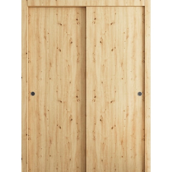 Sliding Closet Bypass Doors 72 x 80 in - LUNO 1003 Caramel Oak - Rails Hardware Set - Wood Solid Bedroom Wardrobe Doors